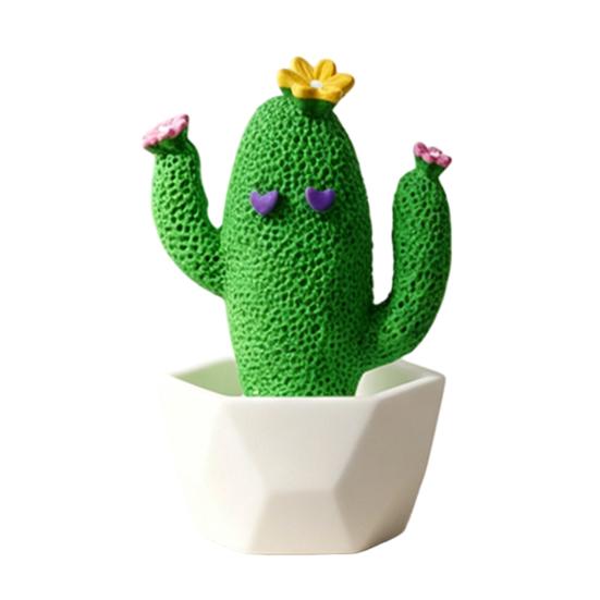 Mini Artificial Cactus Plants In Pots, Compact Faux Potted Cactus Ornaments, Resin Small Decorative Plant for Home Office Desk Tabletop Shelf Decor