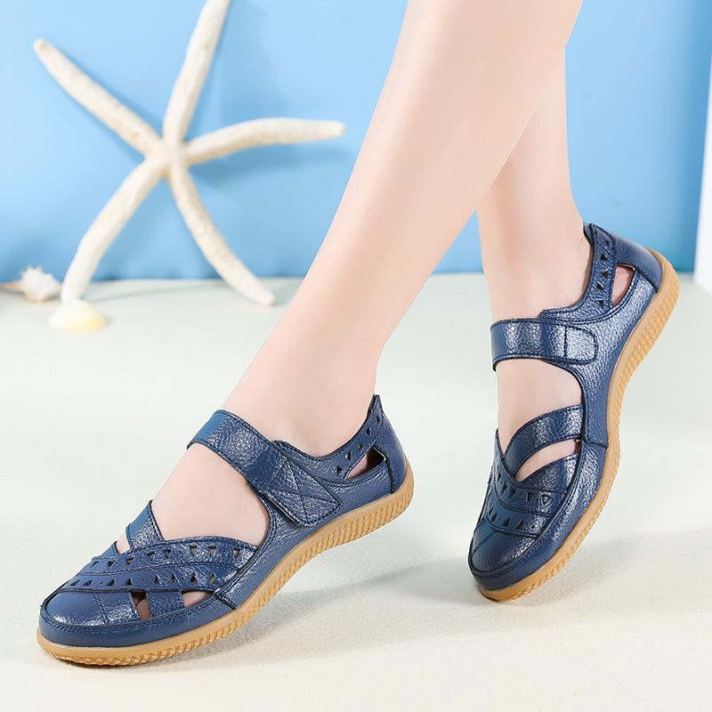Sandals Summer Breathable Leather Slippers Women Fashion Non-Slip Casual Roman Shoes Ladies Sandals On Sale Off White Shose