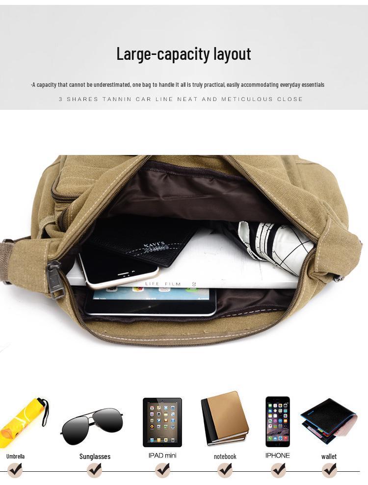 Herren Canvas Umhängetasche mit großer Kapazität und mehreren Fächern für Outdoor-Sportarten
