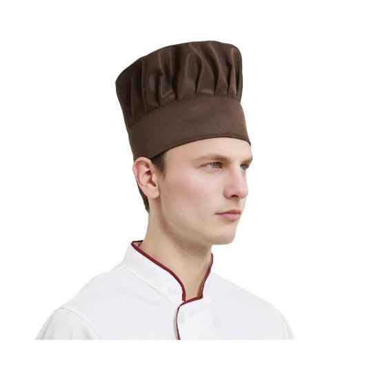 

Chef Hat Solid Color Flat Top Pleated Design Breathable Cotton Chef Hat Adjustable Fit Lightweight Cooking Cap коричневый