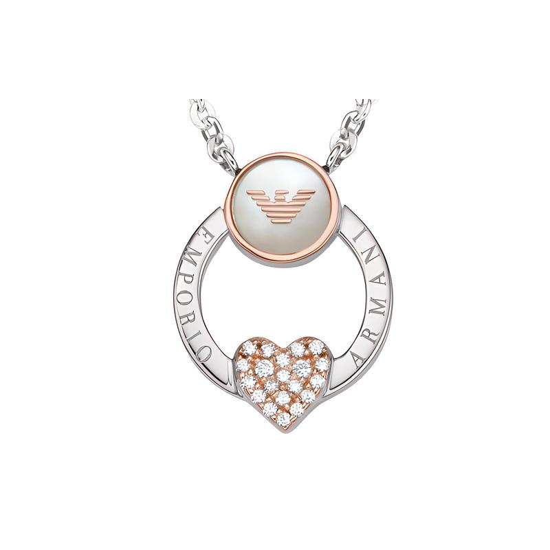 Emporio Armani Mother-of-pearl Heart-shaped Diamond 925 Silver Necklace Women's Silver EG3470040 F Basic Packaging-brand Original Box