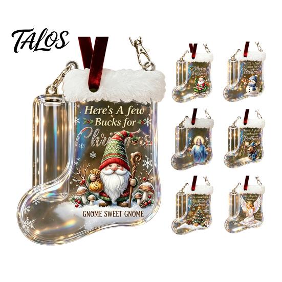 Personalized Cash Gift Holder Christmas Stocking Money Holder, Clear Clip Ornament for Tree Festive Box Hanging Decor, Transparent Bill Display