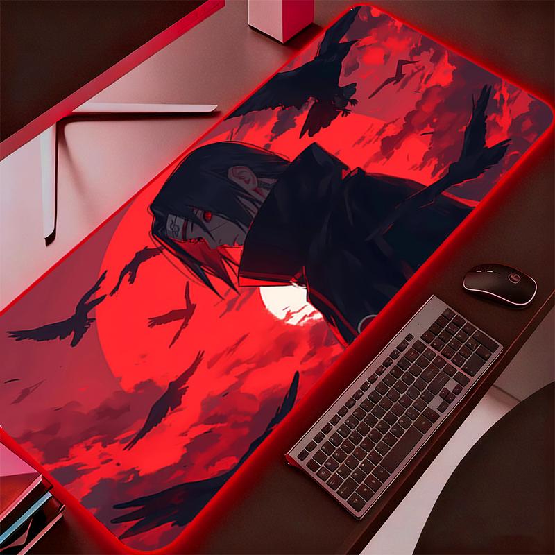 RGB Podsvícená Podložka pod Myš N-naruto Itachi Uchiha Anime Herní Skříňka Počítačová LED Stolní Podložka Klávesnice Herní Příslušenství Podložka pod Myš
