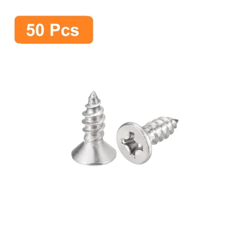 uxcell Wood Screws, #6x10mm Flat Head Phillips Self-Tapping Screws, 304 Stainless Steel, Countersunk Head, for Woodworking, 50 Pieces