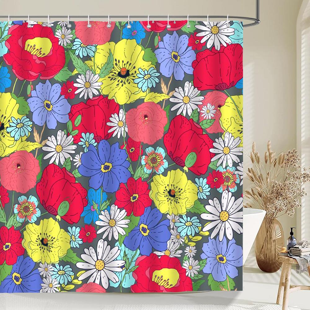 

Flowers Bathroom Curtain With Hooks 3d Shower Curtains Waterproof Print 180x240cm Polyester Cloth Bath Home Decoration Screen W90xH180cm
