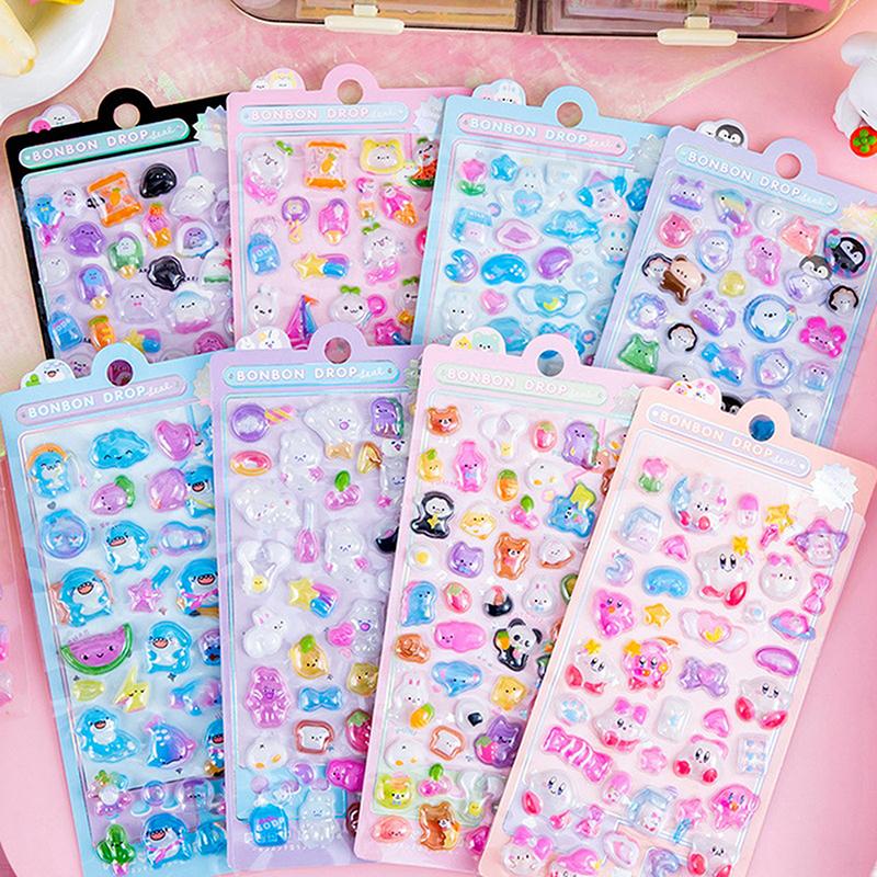2 Sheets Kawaii Decor Sticker Cute Cartoon Luminous 3D Stickers Diy Phone Luggage Motorcycle Laptop Suitcase Decals