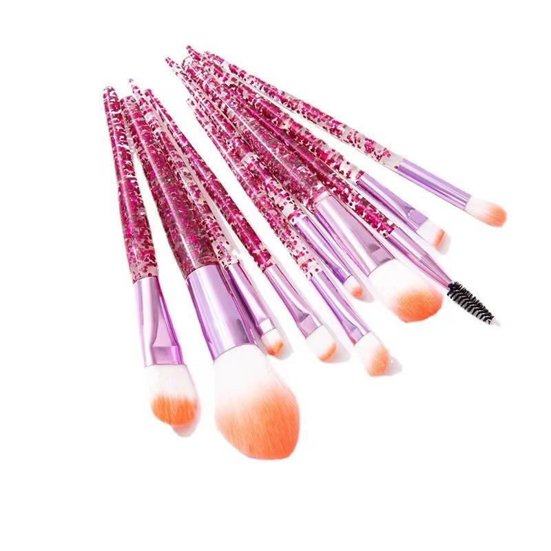 10-teiliges Make-up-Pinselset mit Kristallgriff und Glitzer, Fiberhaar für Gesicht & Auge