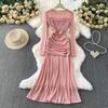 French celebrity temperament sequined mesh splicing long-sleeved dress women's autumn pleated waist elegant fishtail dress