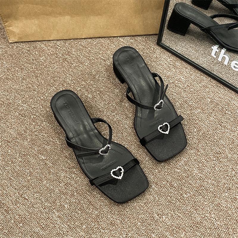 Popular Silver Thick Heel One-word Slippers Women's Summer Wear Fairy Style with Skirt Cool Slippers