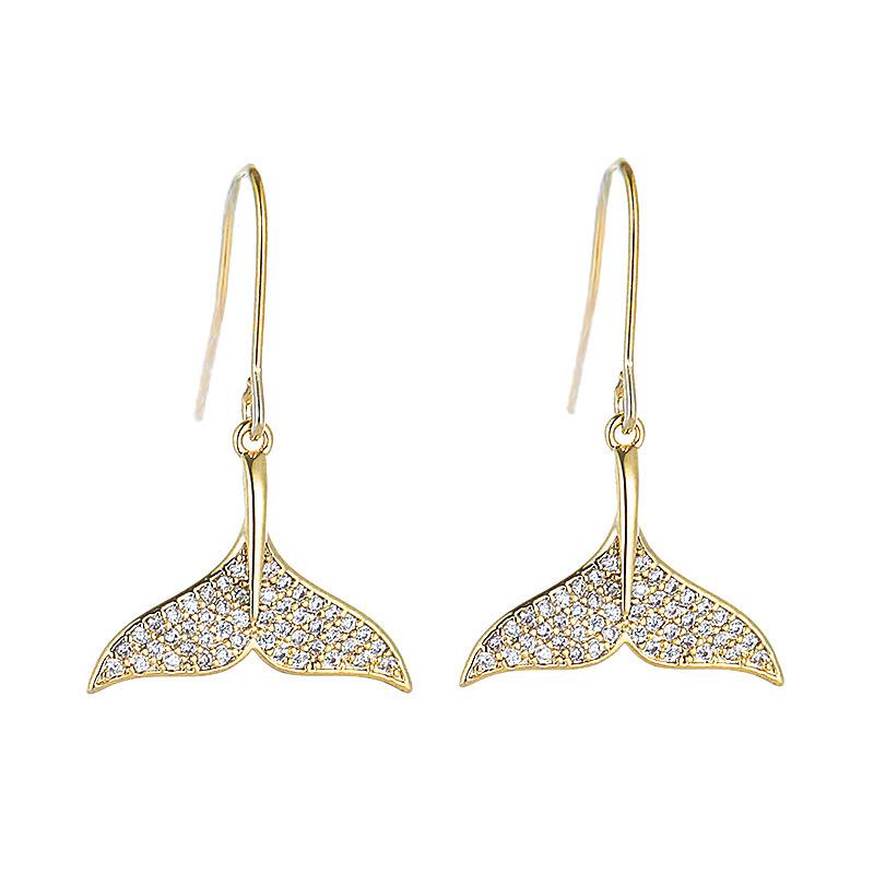 Exquisite Gold-Plated Fishtail Earrings with Full Diamond Design - Creative Gifts for Girls