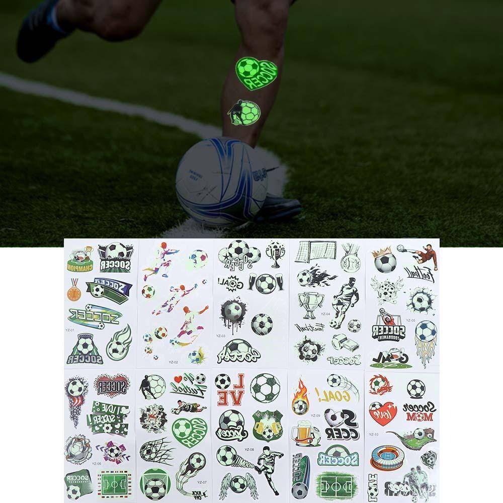 10Pcs/set Soccer Luminous Tattoo Sticker Glowing Cartoon Soccer Tattoo  Women Men