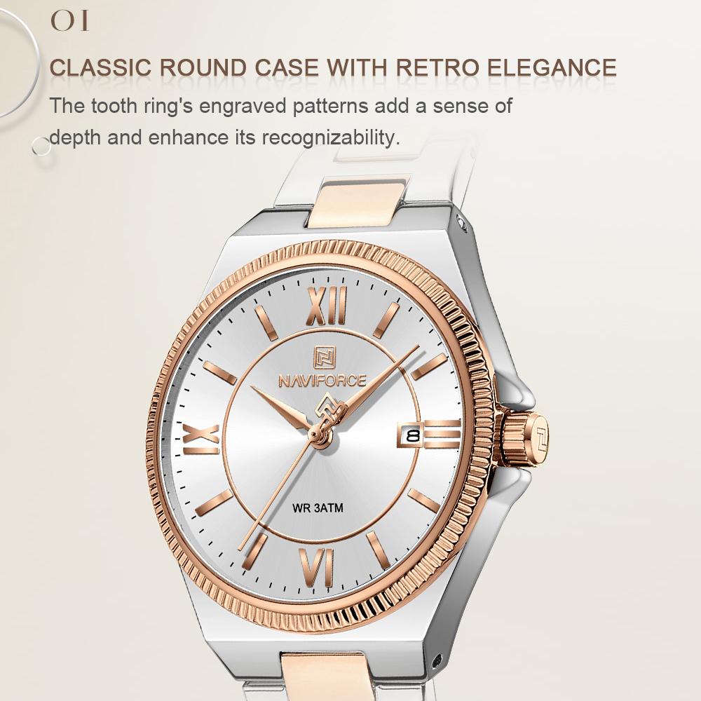 NAVIFORCE Original Women Business Watch Stainless Steel Strap 30m Waterproof Calendar Simple Dial Women Lady Casual Watch NF5073