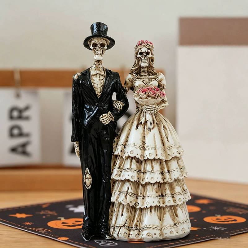 Coppia di Scheletri Classica di Halloween Statuetta in Resina per Decorazione Casa Giardino