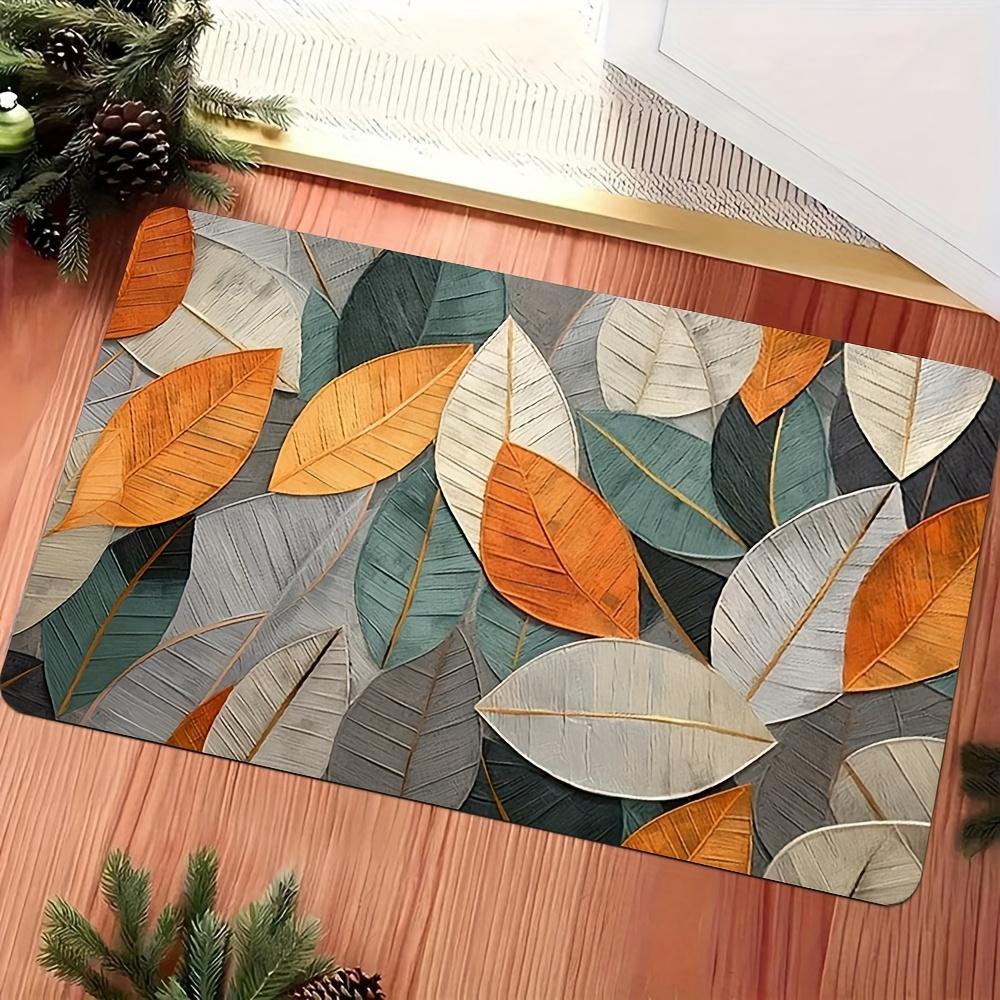 Nordic Leaf Flannel Rug Non-slip Absorbent Floor Mat for Living Room Bedroom Doorway Entrance Hallway Home Decor Carpet