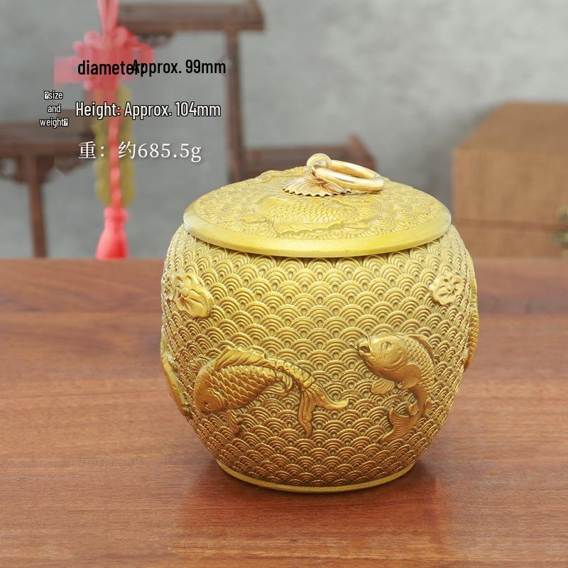 Copper Koi Fish Tea Storage Canister – Sealed Brass Craft Ornament