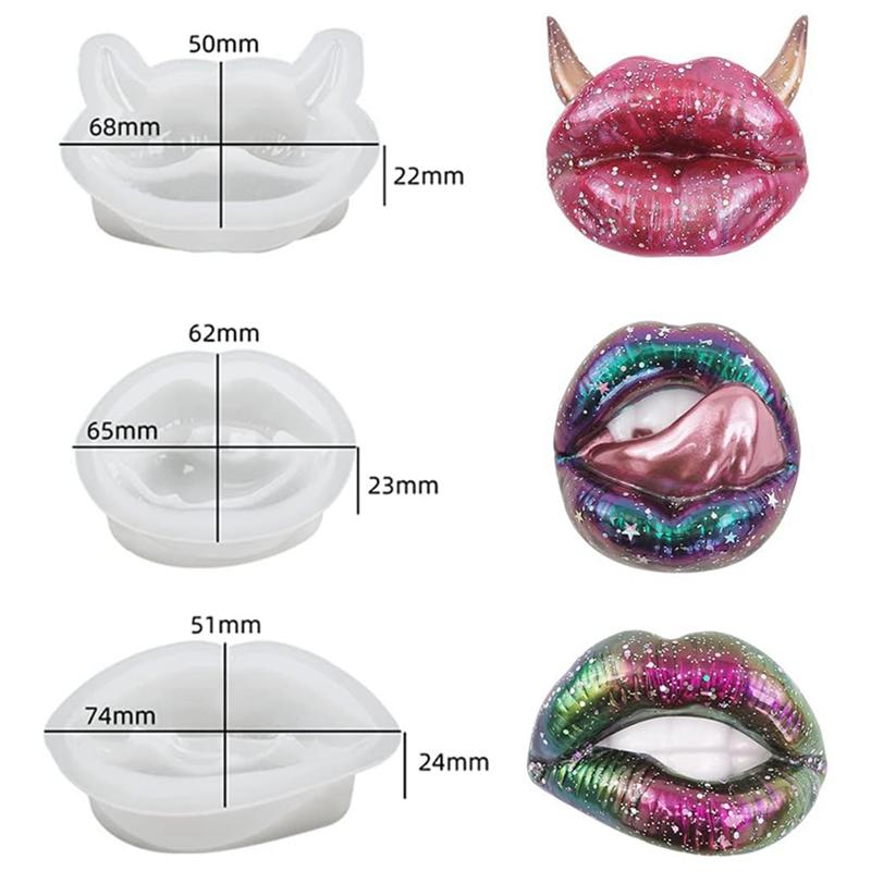 M-Modern-3 Piece Lips Resin Mold Resin Art Molds Ornament Silicone UV Epoxy Casting Molds B