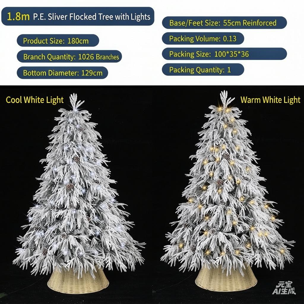 2026 New Pre-Lit White Flocked Willow Christmas Tree with Pine Cones, PE Artificial Xmas Tree for Home & Commercial Holiday Decor