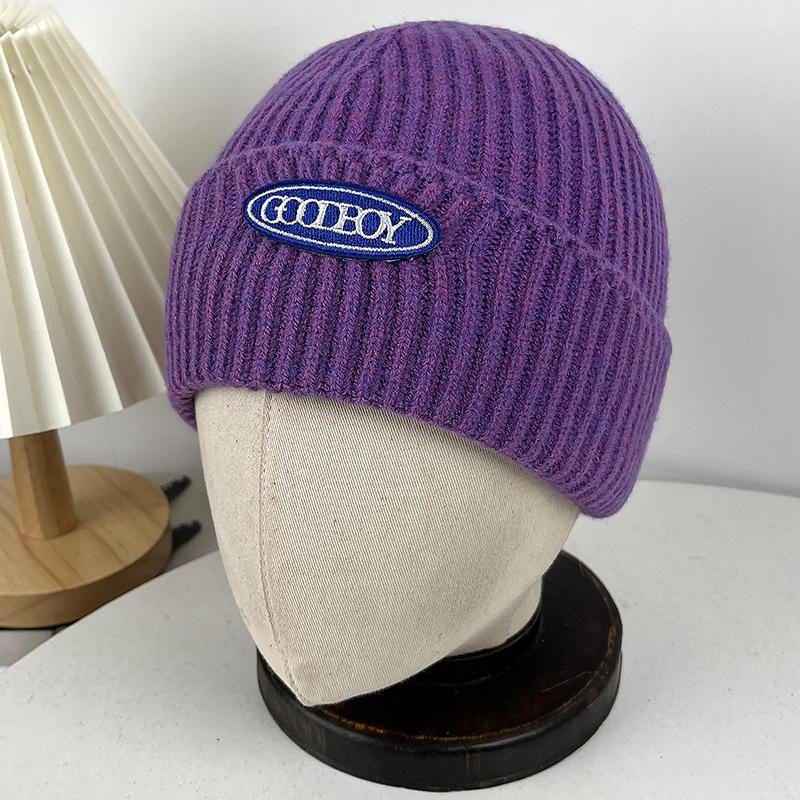 Winter Warm Wool Hat Women's Outdoor Ear Protection Labeling Knitted Cold Hat Student Cycling Morning Running Windproof Pullover Hat