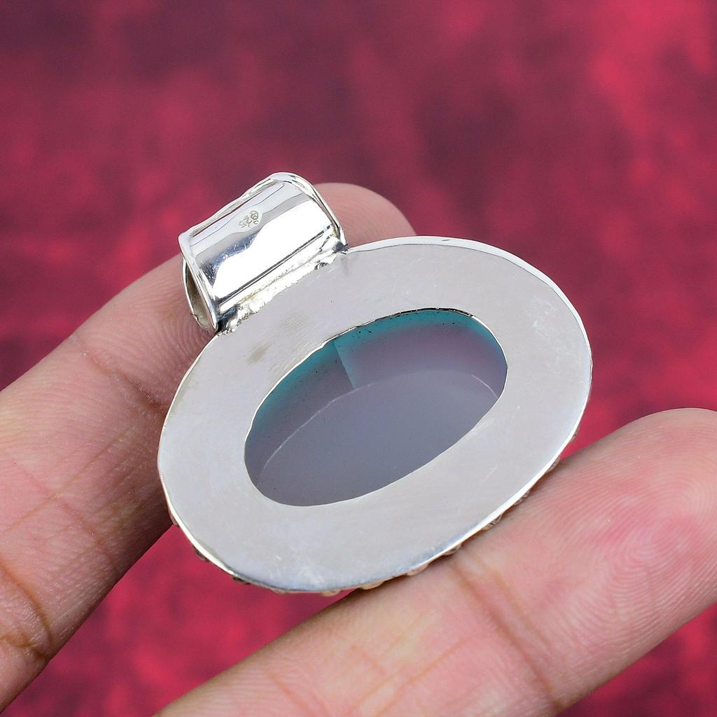 Blue Chalcedony Pendant, 925 Sterling Silver Pendant Jewelry, Handmade Pendant Gemstone Amazing Jewelry For Thanksgiving