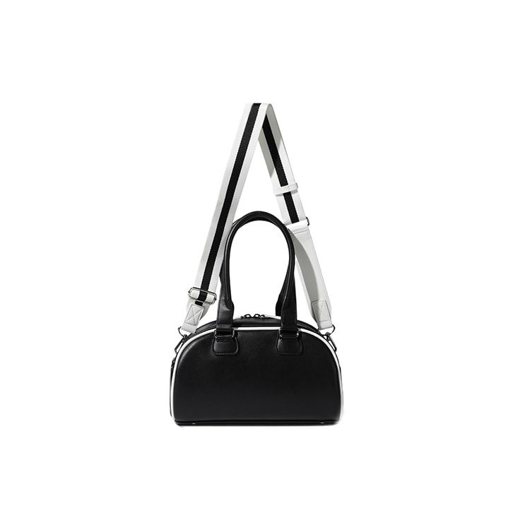 Fila Detachable Shoulder Strap Zipper Closure Leather Bowling Bag Unisex Shoulder Bag Black FS3BCF5312X-BLK