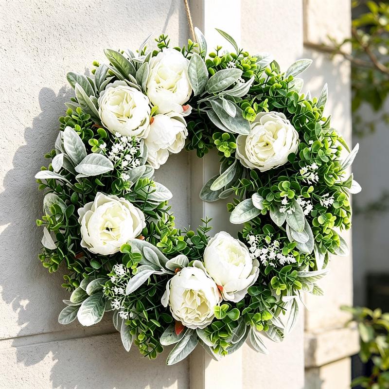 Spring Faux Peony & Eucalyptus Wreath for Home, Front Door, Kitchen, Living Room, Bedroom & Outdoor Decor