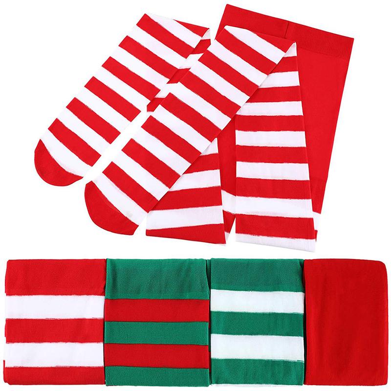 Women Christmas Striped Tights Full Length Tights Thigh High Stocking For Christmas Decoration Cosplay Party Makeup Prom Costume