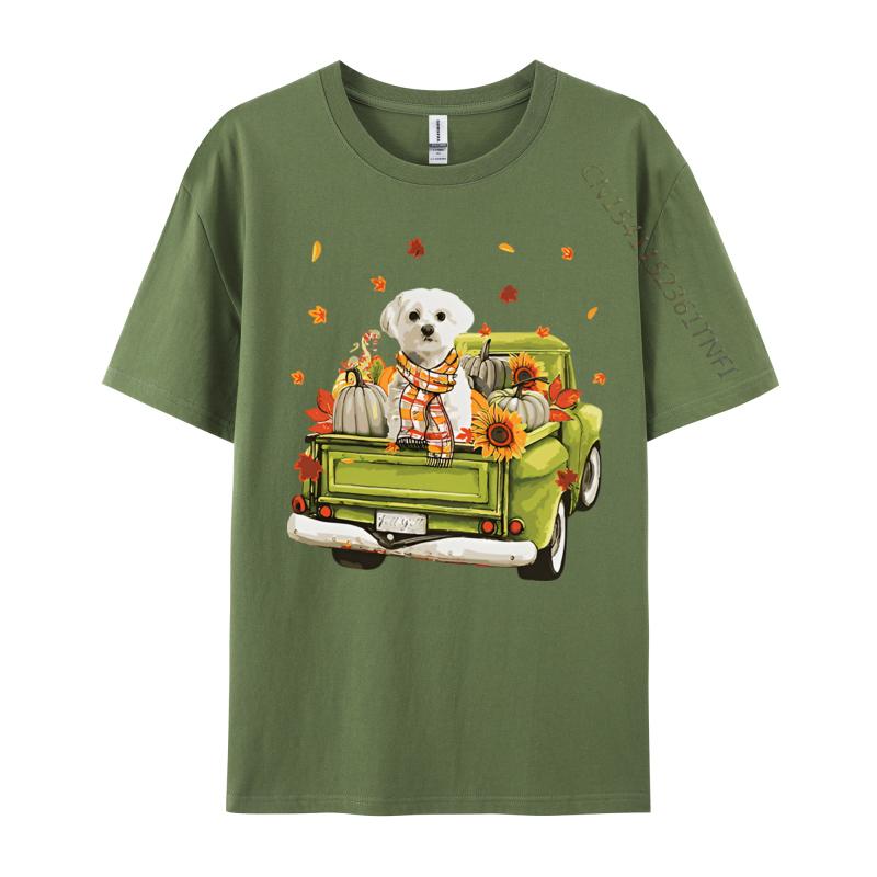Party Happy Fall Yall Maltese Dog On Truck Tshirt Top Tshirts Rife Tops  Tees Cotton Men Cute Style Cotton Graphic Tees
