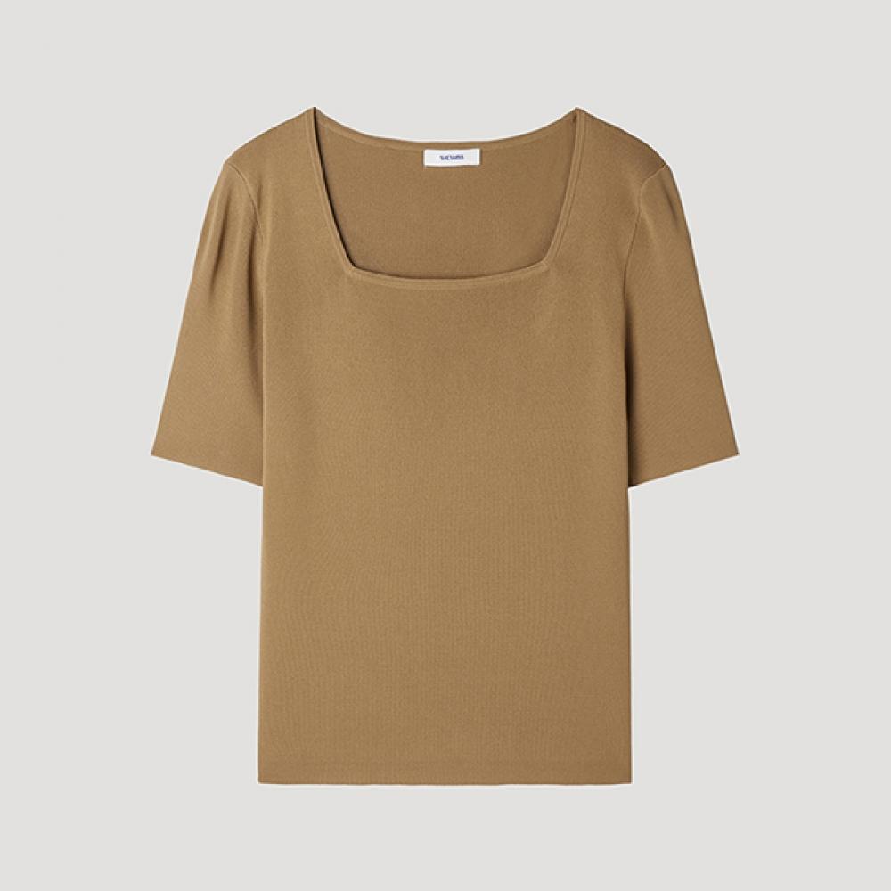 

[She S miSS] Square Neck Rib Knit Top SSkpop22210 Ca Camel/55