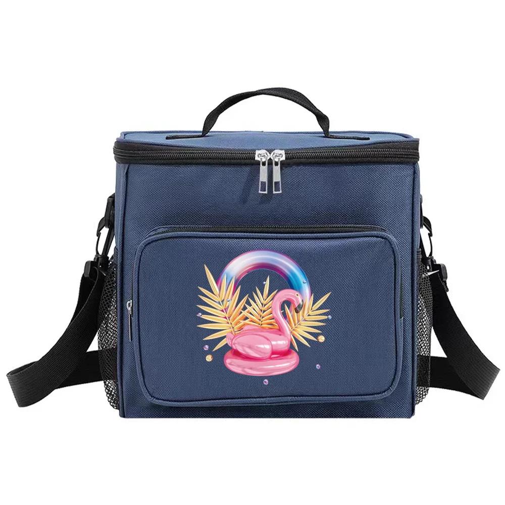 Insulated Bags Cooler Organizer Handbag Portable Shoulder Lunch Bag Waterproof Thermal Box for Men and Women Flamingo Printing