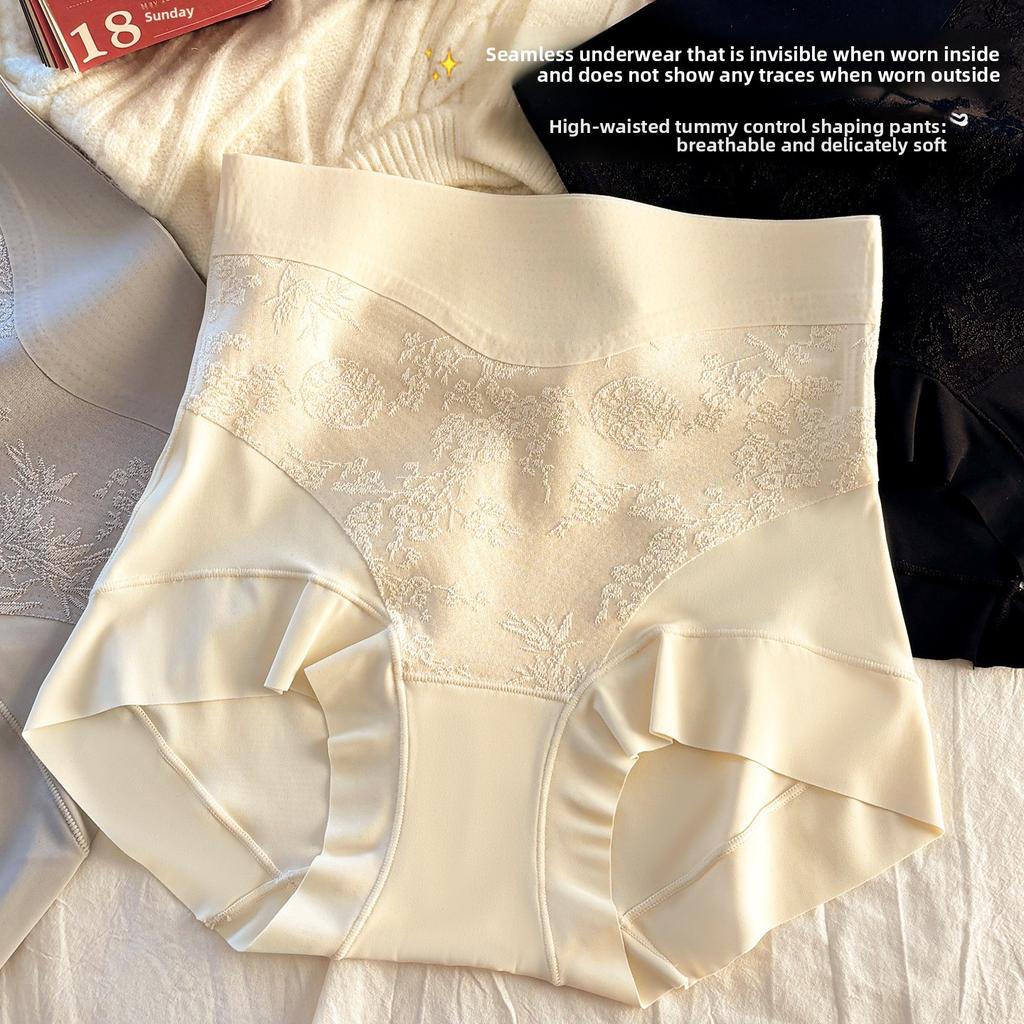Ladies Spring and Autumn New Style Lace Jacquard Shape High Waist Triangle Briefs