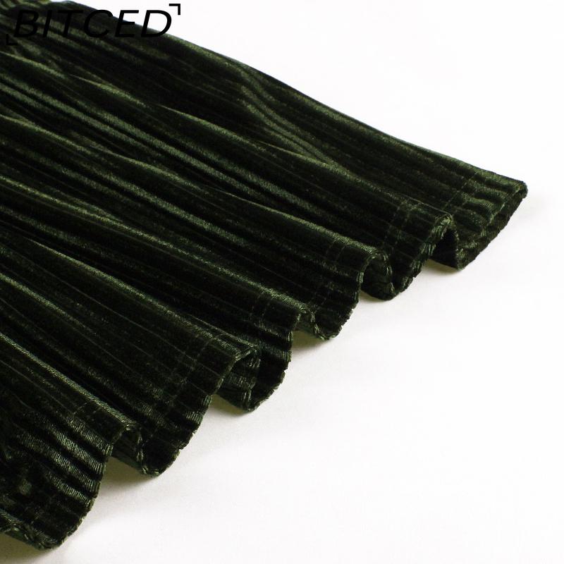 BITCED Women's Vintage Autumn/Winter Velvet Elegant V-Neck Long-Sleeve Tie-Waist Christmas Full-Skirt Dress