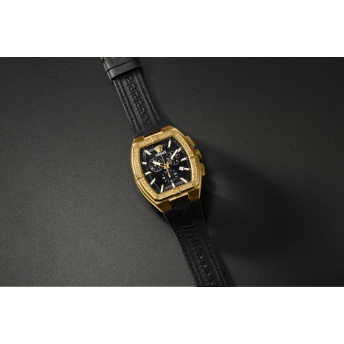 VERSACE Men's V-sporty Tonn.Greca Watch (VESP00324) with Quartz Movement, Water Resistant, Sapphire Crystal, Black Dial, and Stainless Steel.