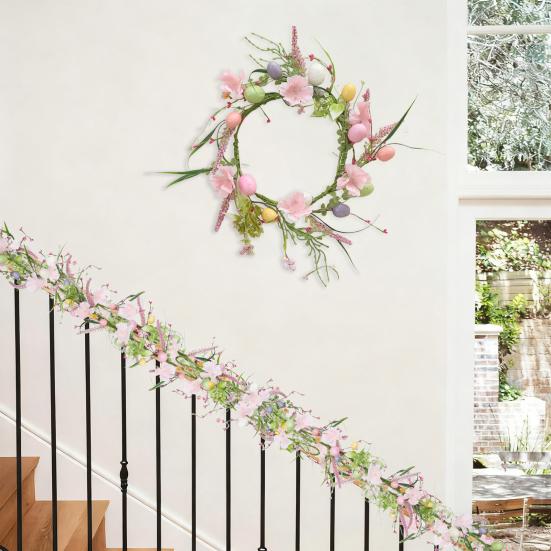 Easter Garland Artificial Floral Spring Garland with Foam Eggs Flowers for Mantle Fireplace Easter Party Indoor Outdoor Decoration