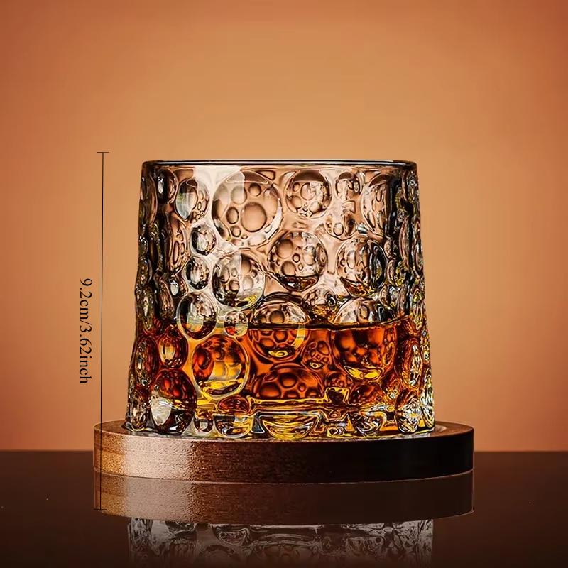 Whiskey Glass with Base Tumbler Crystal Whiskey Glasses Rotating Spinning Wine Brandy Glass Cup Drinkware for Bar Home