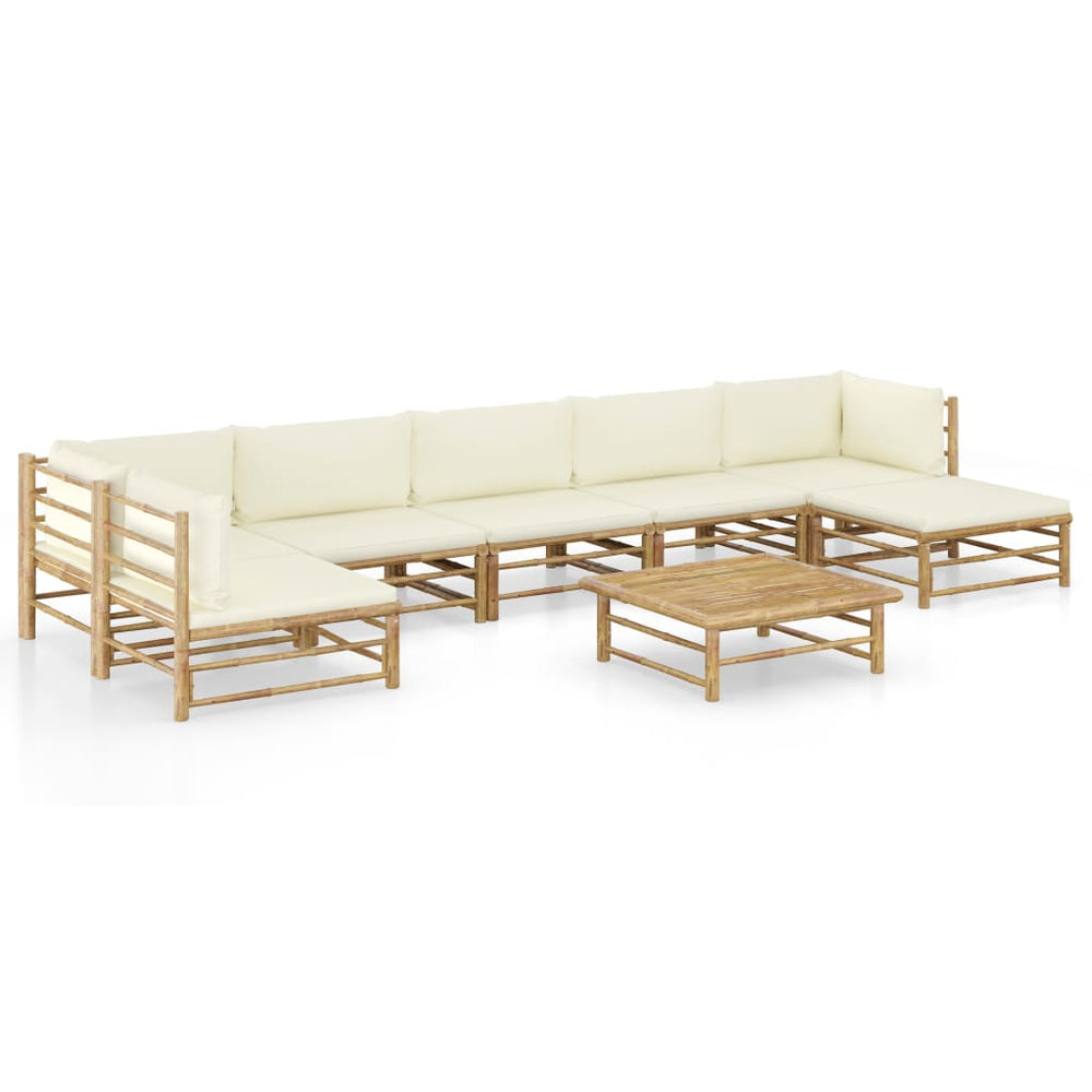 Salon de jardin 8 pcs avec coussins  crème bambou
