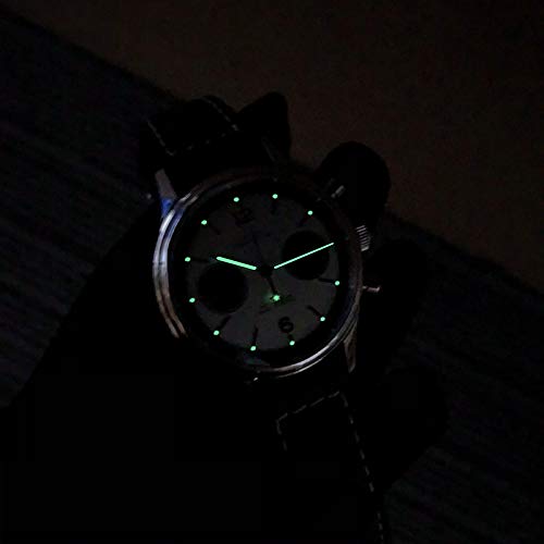 SUGESS Men's Panda Dial Analog Chronograph Watch with Leather Strap and See-Through Back, 38mm (White B)