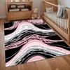 Pink Black Grey Area Rug Abstract Fluid Curves Carpet Bold Contrast Non-Slip Washable Doormat Floormat Nordic Minimalist Style