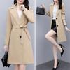 Women Fall Spring Coat Lapel Cardigan Double Buttons Trench Coat Solid Color Mid Length Pockets Business Jacket