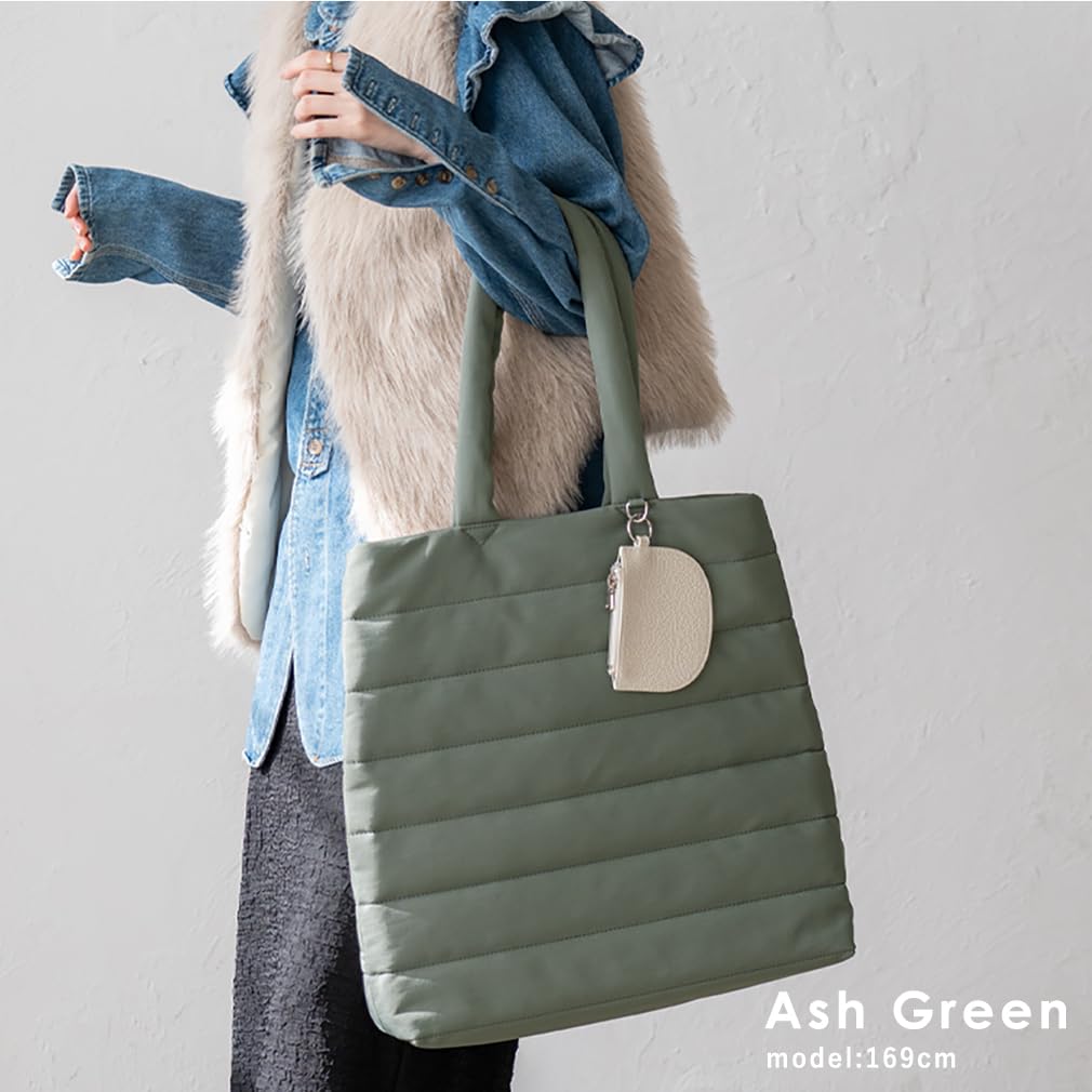 VITAFELICE Quilted Tote Bag with Pouch Women's (inb-10198z) (Ash Green)