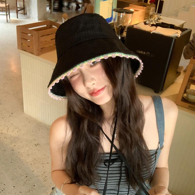 Lace white fisherman hat children spring big head circumference washbasin hat sunshade sunscreen bucket hat