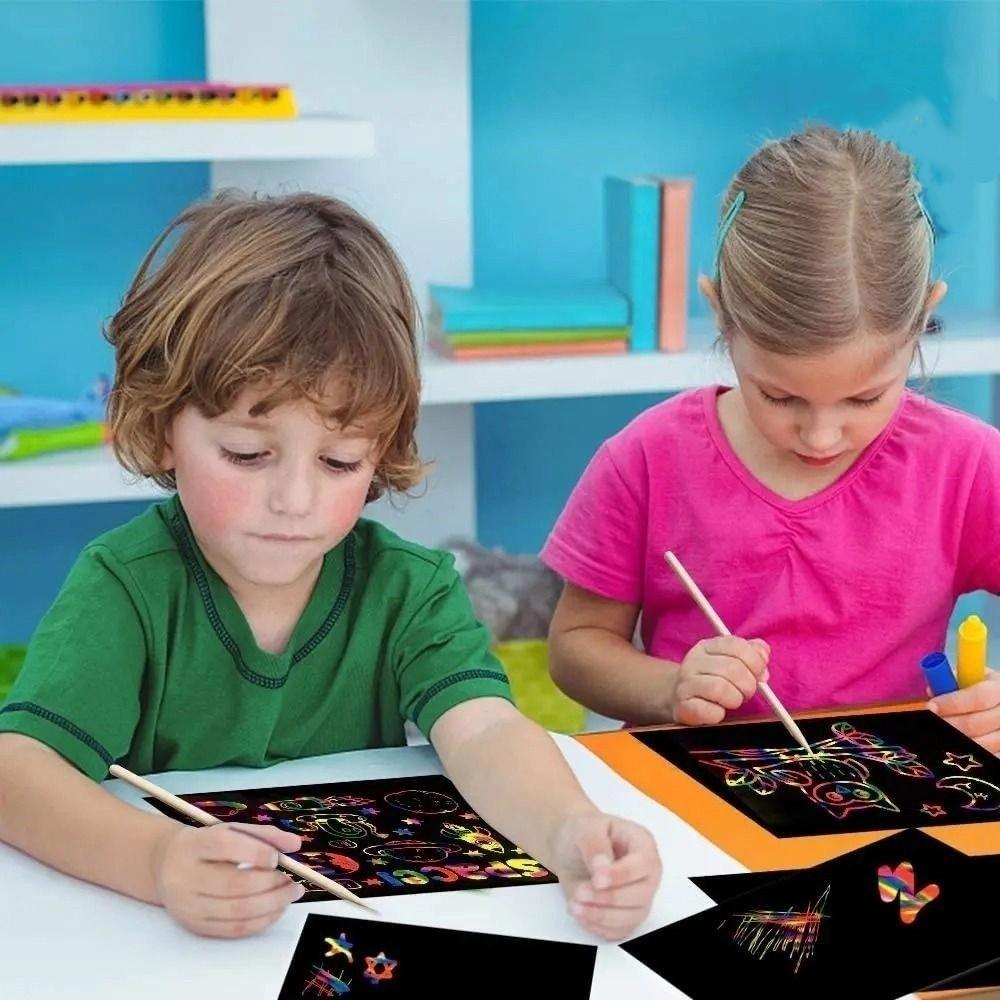 Colorful Scratch Art Paper Card Set Graffiti Stencil Scratch Off Paper Book Gifts