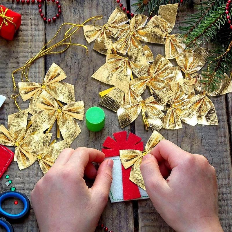 12/24/36 Stücke Weihnachtsschleife Rot Gold Mini Weihnachtsbaum Bowknot für Heimdekoration Hochzeitsdeko Navidad Neujahrsparty DIY Geschenk