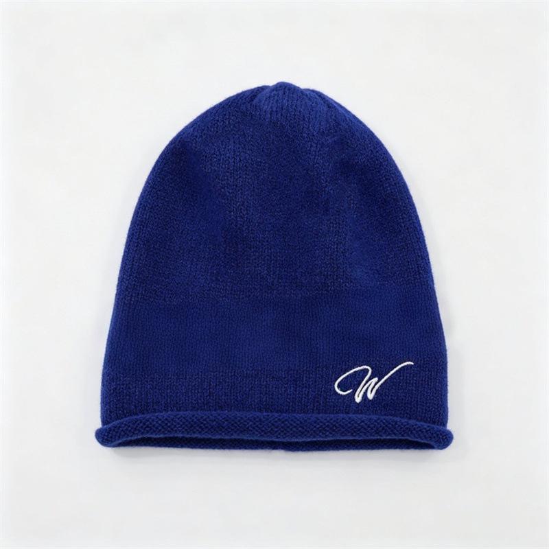 Curled knitted hat casual cold hat women's autumn and winter outdoor warm wool hat simple embroidery ear protection hat tide