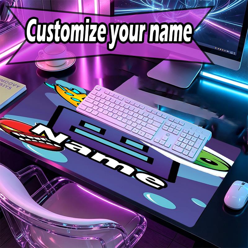 Custom Name Personalized Geometry Dash Pattern Mousepad, Laptop PC Desk Mat, Decorative Desk Mat for Home Keyboard Pad Gift
