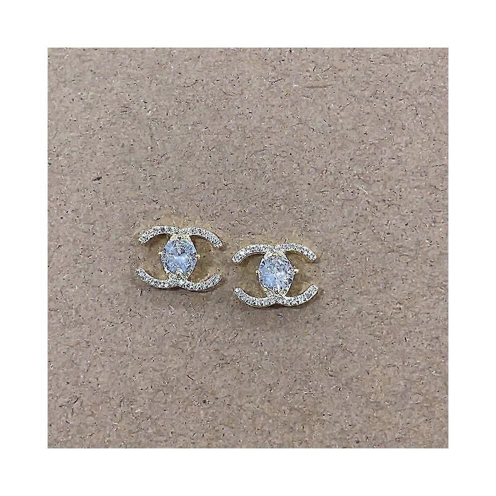 925 Sterling Silver Zirconia Stud Earrings with Double C Design for Women