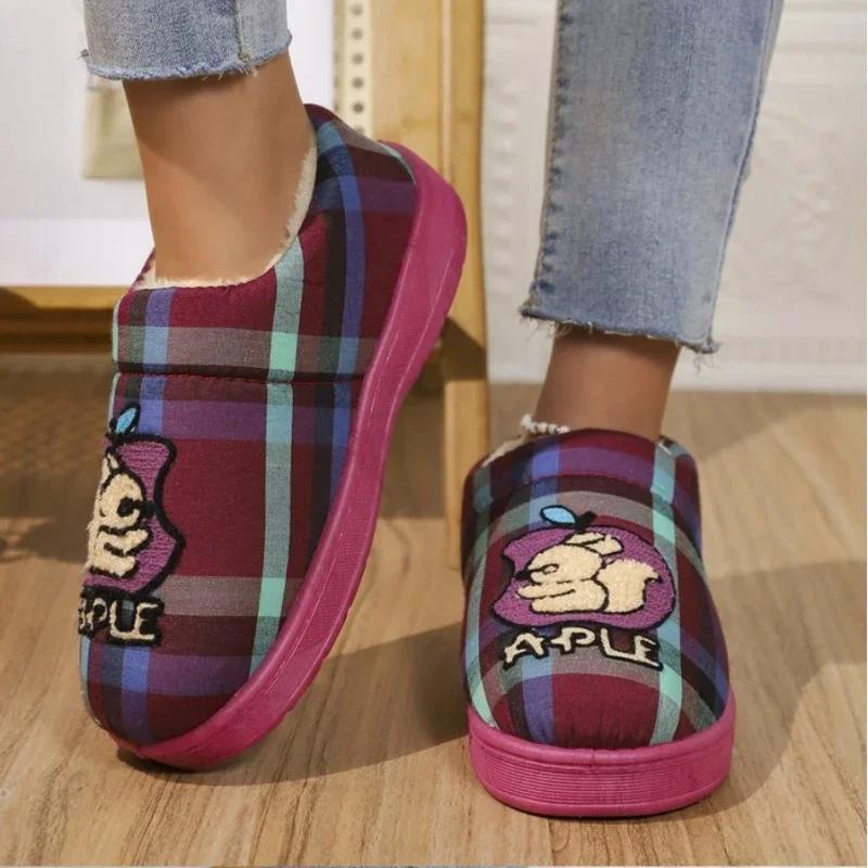 

fashion Winter Warm Slippers House Soft Shoes Women Comfort Flat Heel Slides Home Indoor Bedroom Zapatillas Casa Mujer 36 хаки