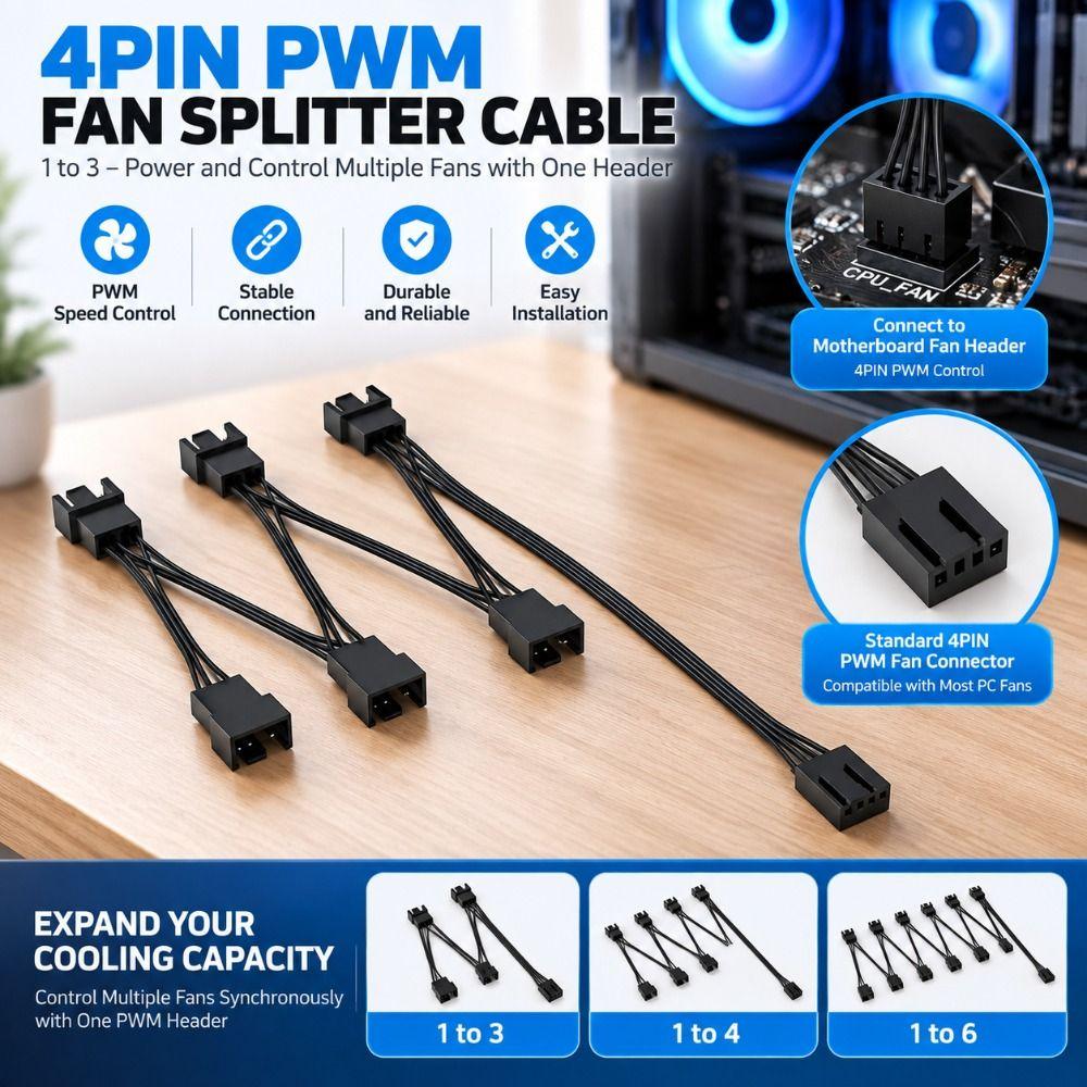 Multi-fan PWM Fan Splitter Cable 4Pin PWM Connector Practical Fan Extension Cable Computer Case