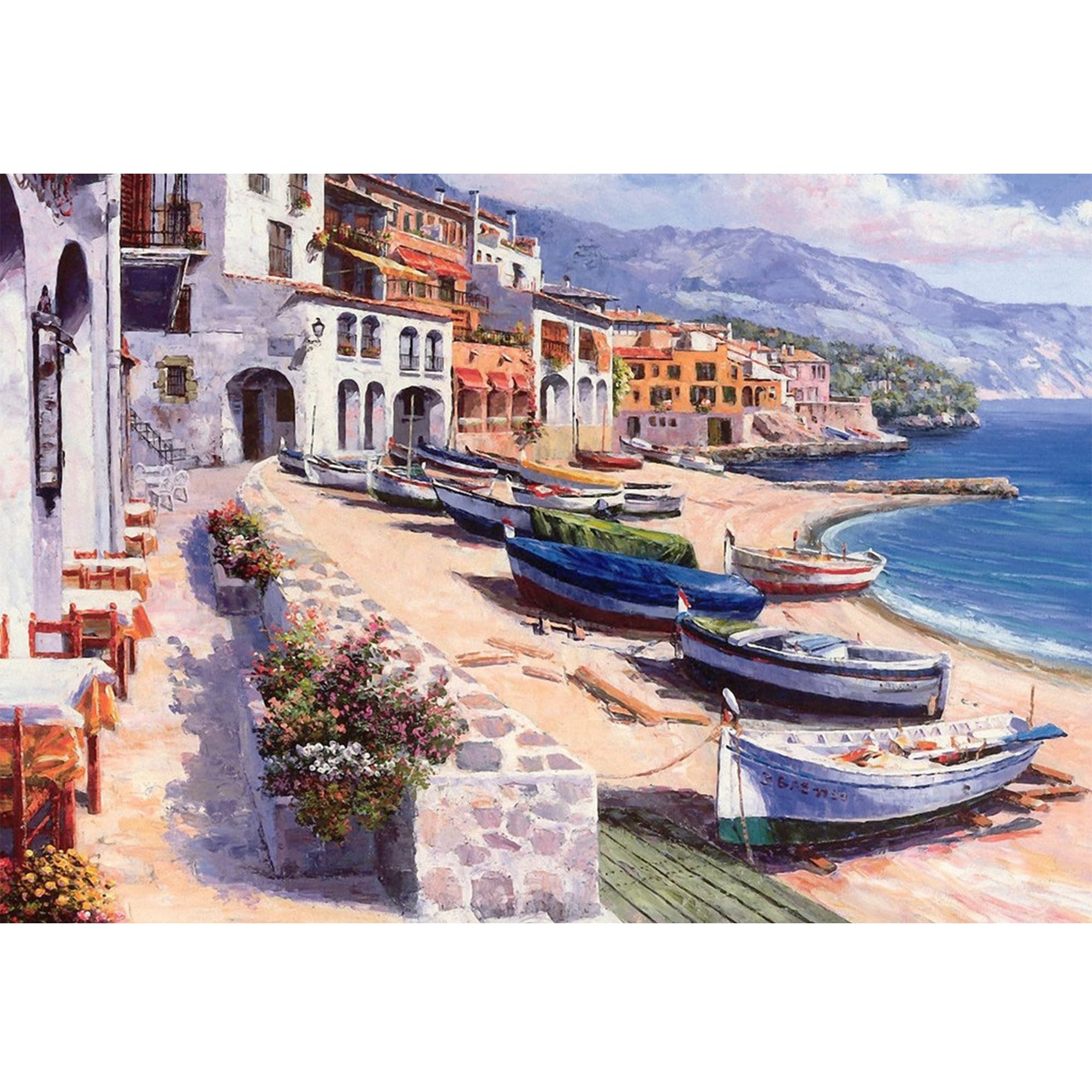 

MISITU Micro Piece Jigsaw Puzzle, 1000 Pieces, Landscape Painting, Ship, Port, Port Town, Ocean, Beach, Gift, Birthday, Christmas, Stylish Interior,