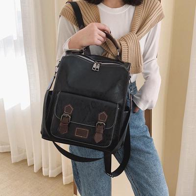 Preppy Retro Large-Capacity Women's Travel Backpack - Trendy PU Schoolbag for College Students