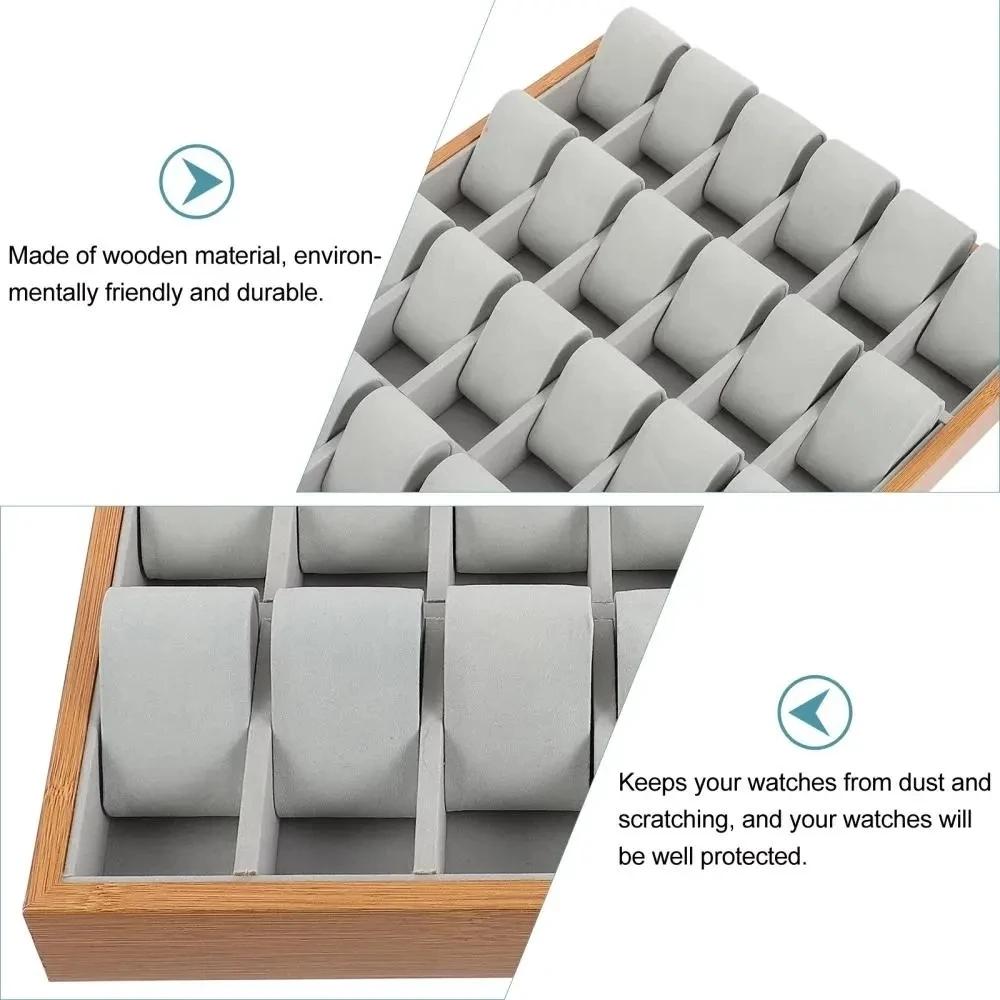 24 Slots Walnut Grain Wood Watch Storage Display Box Wristwatch Organizer Display Tray Watches Holder with Pillows Gift Cases